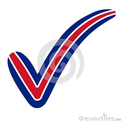 Check mark style USA, Australia, New Zealand, United Kingdom flag symbol elections, voting and approval, vector concept check mark Vector Illustration